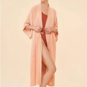 Powder organic cotton Retreat robe in “ coral”/pale orange w/gold accents-NWT